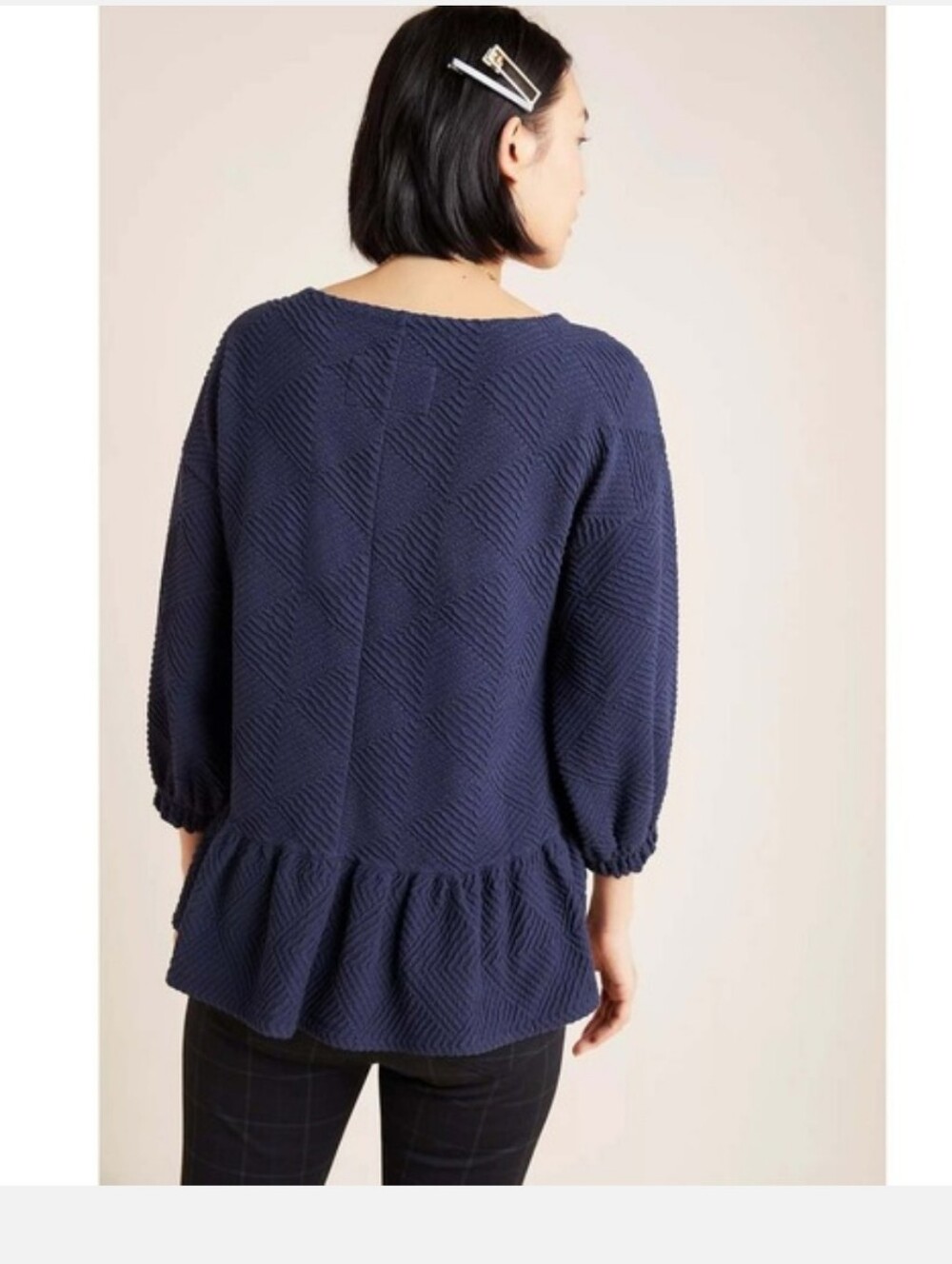 Maeve Mikayla Peplum Top Women's M Puff Sleeve Boho Peasant Nautical Minimalist - Picture 3 of 7